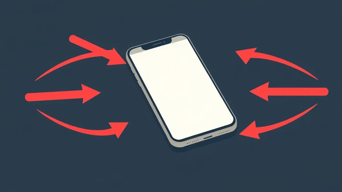 Illustration: A smartphone rests on a wooden desk, its screen displaying a single blank white square.