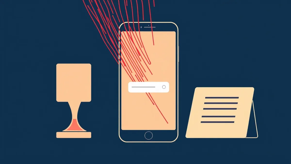 Illustration: A smartphone screen displays a familiar banking app interface with a subtle, distorted overlay of red code lines creeping from the edges toward the center login field