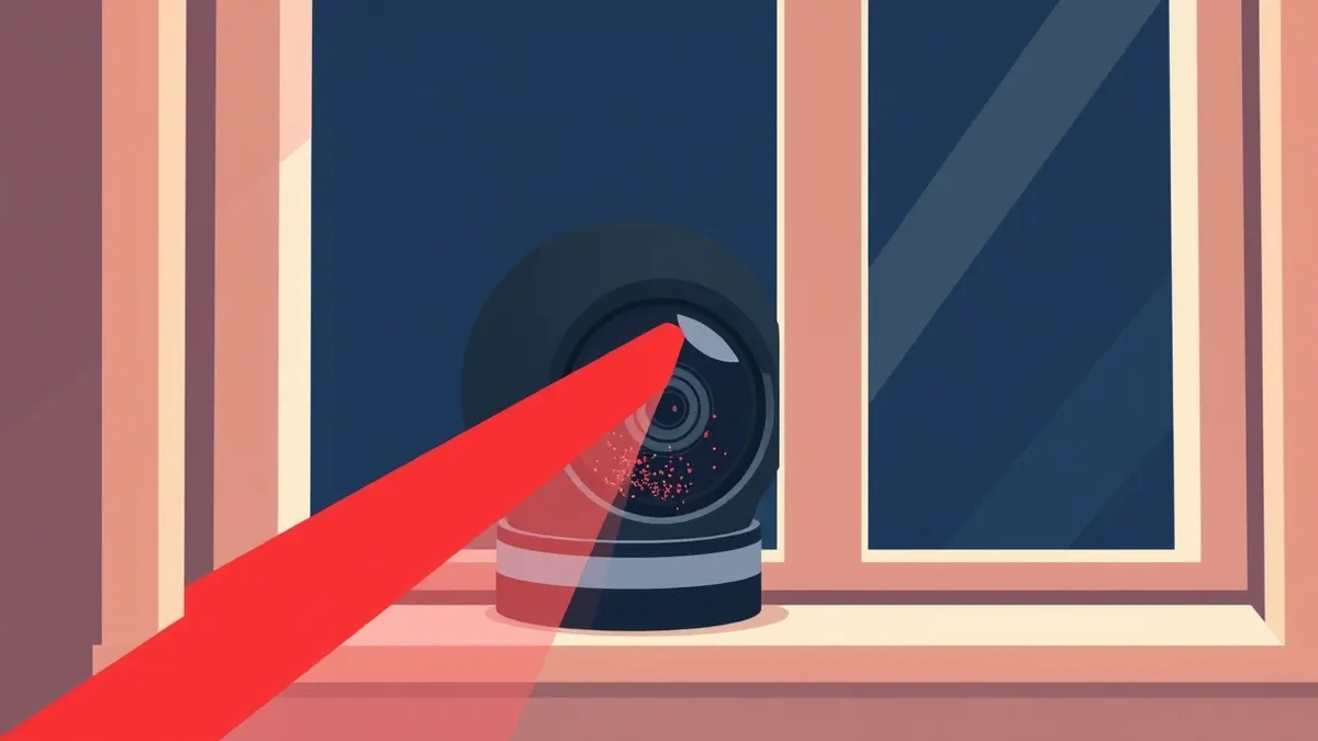 Illustration: A small black dome security camera sits on a windowsill.