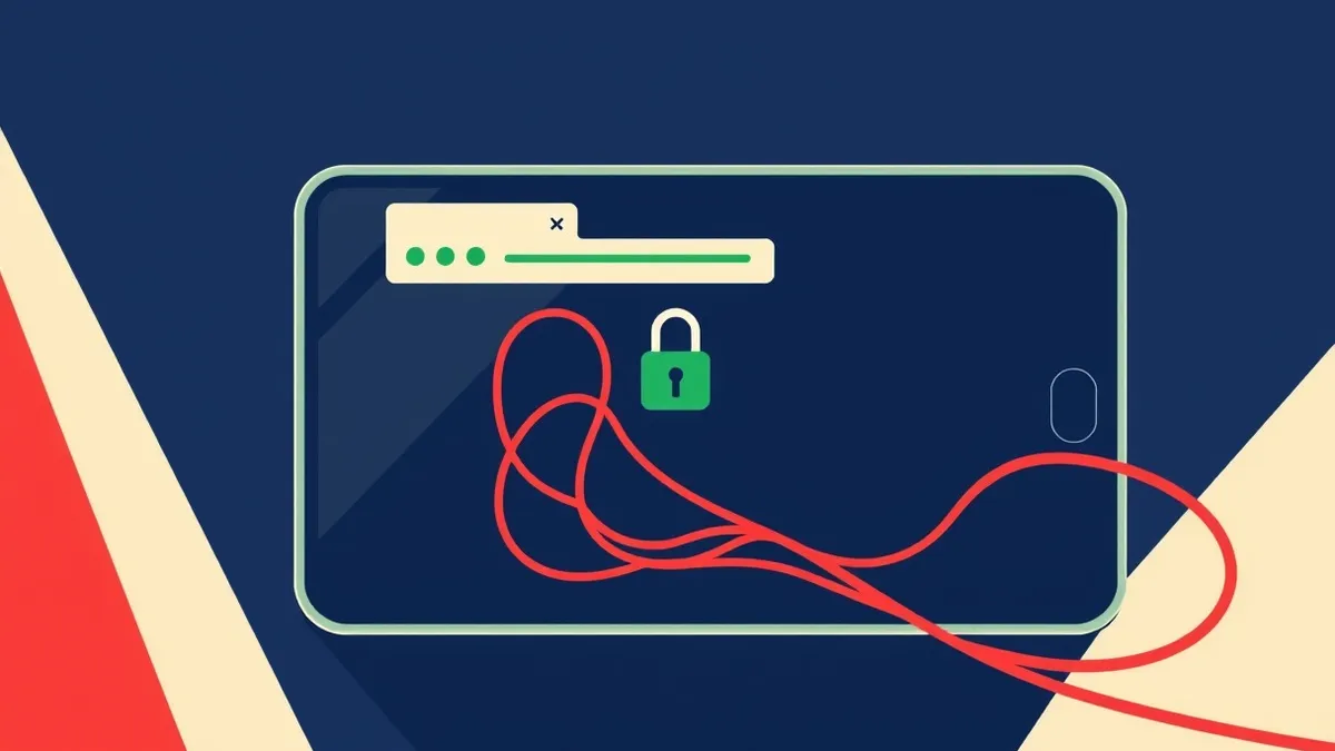 Illustration: A smartphone displays a blank webpage with a green security lock icon in the address bar.