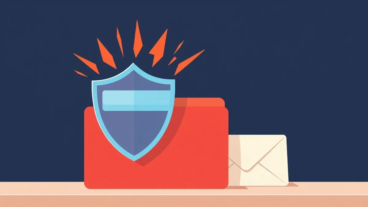 Illustration: A red folder icon sits on a clean desk beside a blank white envelope.