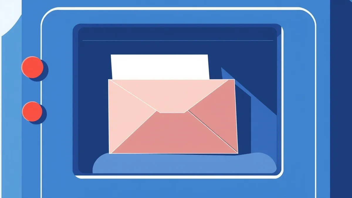 Illustration: A transparent plastic envelope slides through a bright blue metal scanner slot.