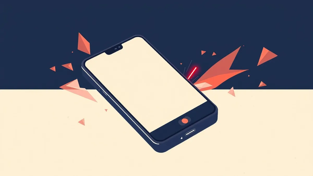 Illustration: A smartphone screen displays a single blank app icon that pulses with a faint, sinister red glow.