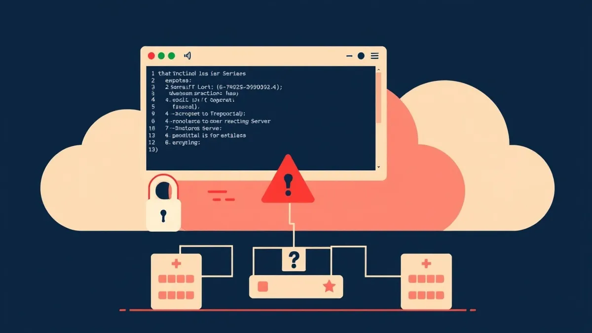 Illustration: An open terminal window floats above a generic cloud infrastructure diagram, with no lock or barrier between them.