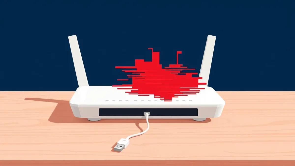 Illustration: A white desktop wireless router sits on a clean wooden surface.